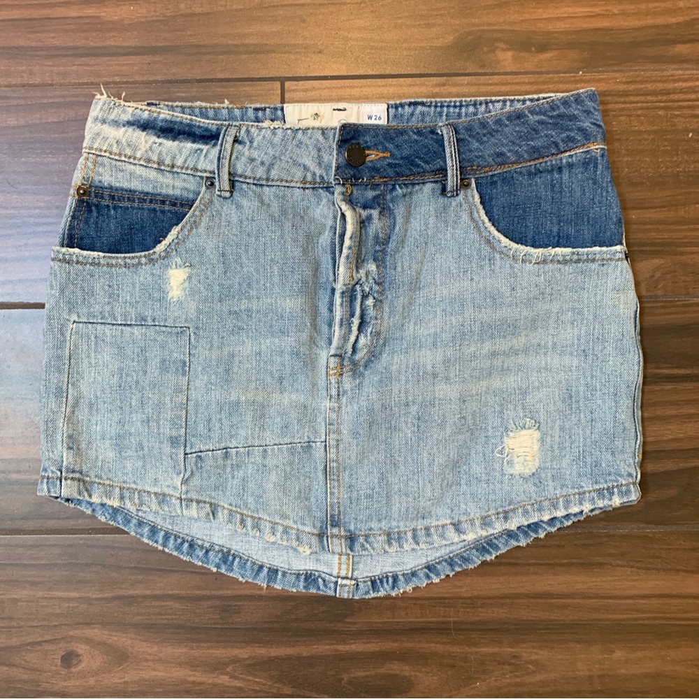 Free People Denim Mini Skirt Distressed Blue W 26